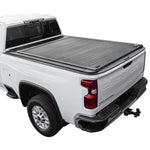 White Chevrolet truck with a tonneau cover on a white background