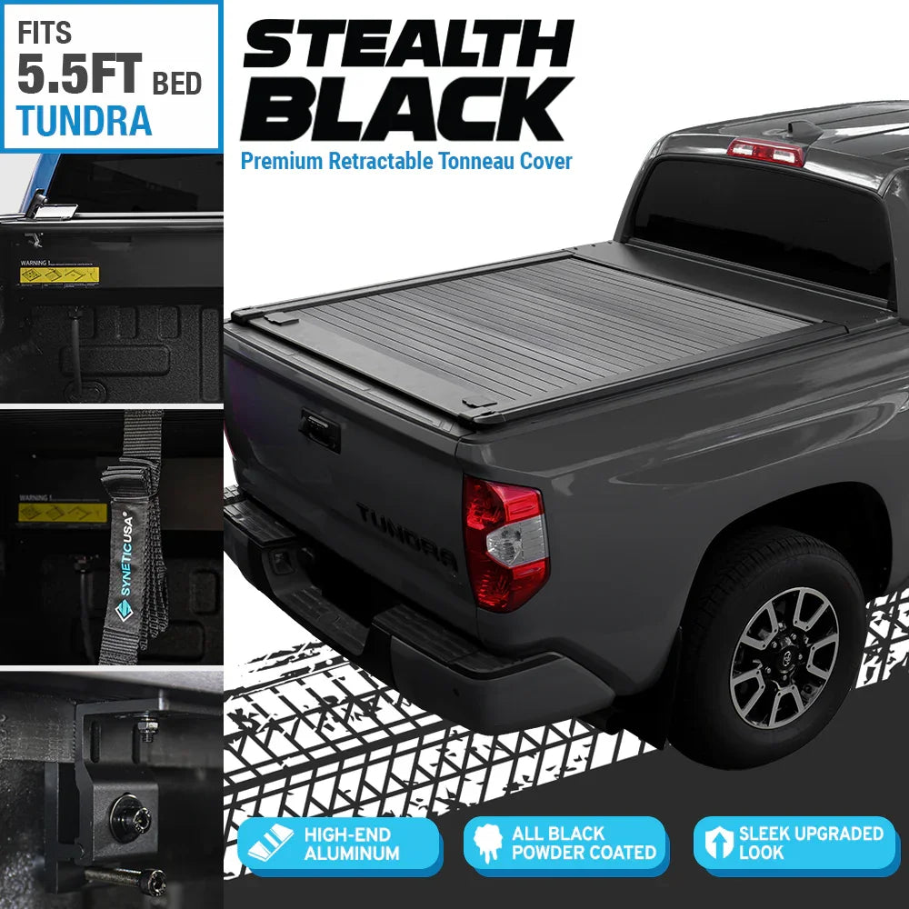 stealth black premium edition retractable tonneau cover installed on grey Tundra 4x4