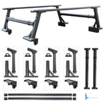 Set of black aluminum part syneticusa roof rack components on a white background