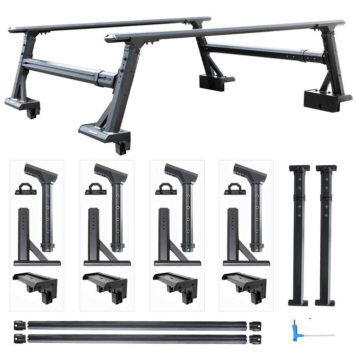 Set of black aluminum part syneticusa roof rack components on a white background
