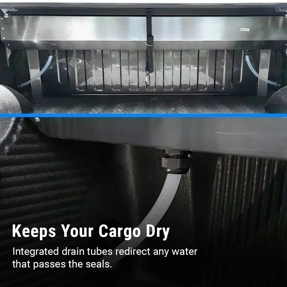 syneticusa Retractable Tonneau Cover  drainage system and stainless steel canister