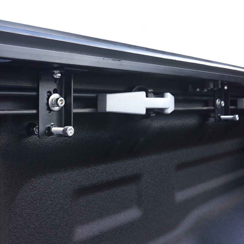 close up look on L-clamps installed on a deck rail