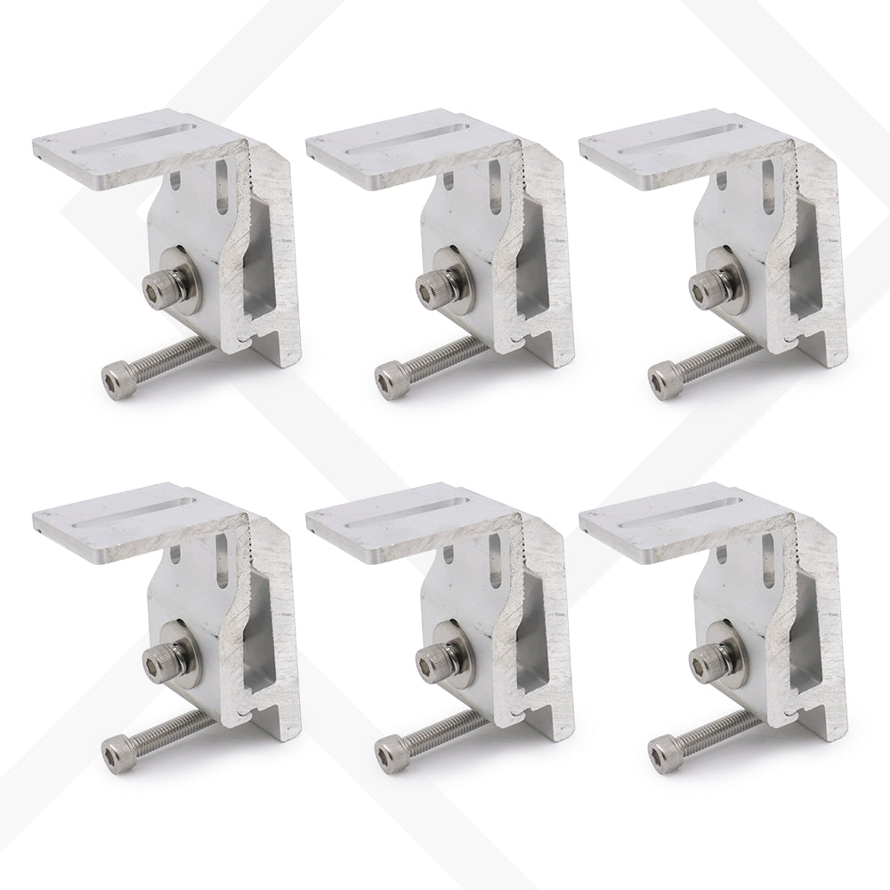 Six sets of black L-clamps made of stainless steel, designed for tonneau cover replacements, displayed on a white background.