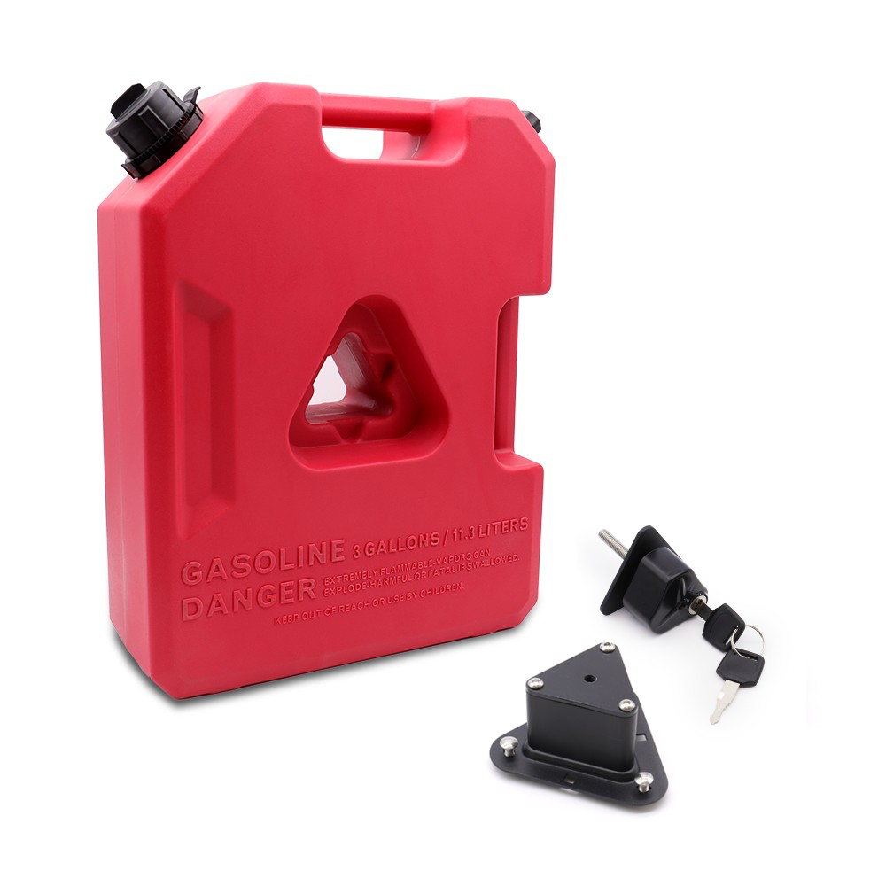 red 3 gallon gas tank with lockable key