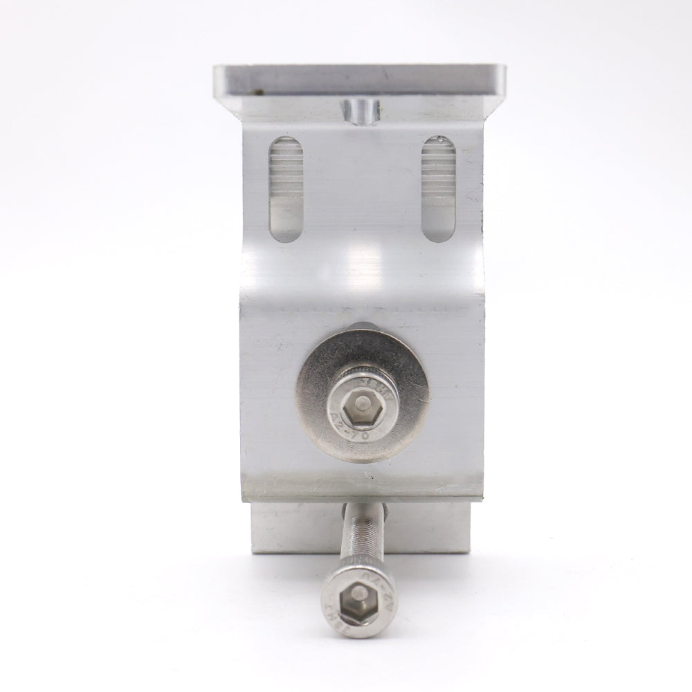 close up view of silver L-clamps, front view