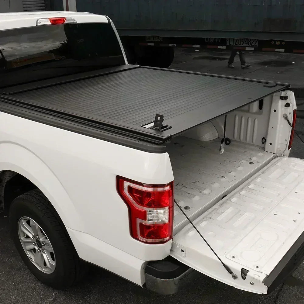 syneticusa mb retractable tonneau cover installed with tailgate opened