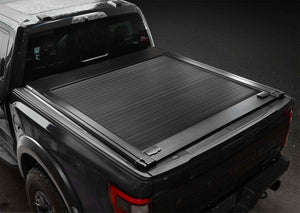 syneticusa premium edition stealth black series tonneau cover installed on black f-150 raptor