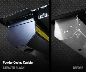 the difference between powder coated black canister and silver stainless steel canister for stealth black series