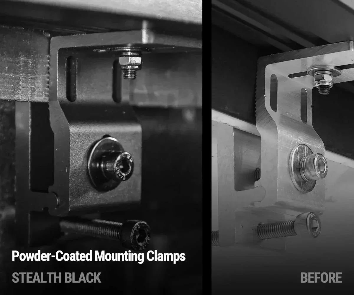 the difference between powder coated mounting clamp and silver stainless steel mounting clamp for stealth black series