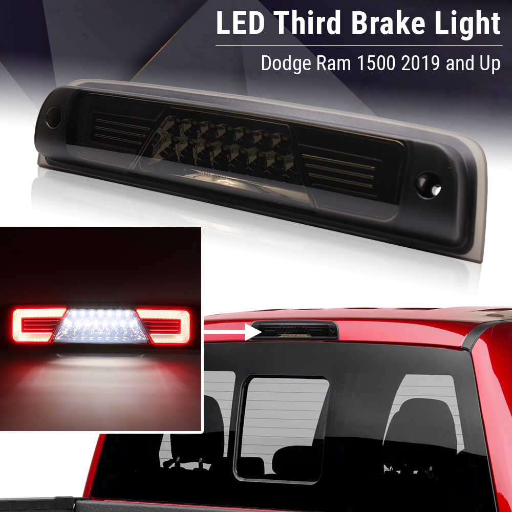 LED third brake light for Dodge Ram 1500 2019 and up with close-up and vehicle application examples.