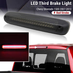 LED third brake light for Chevy Silverado 1500 with red strobe effect, shown on a car and close-up.