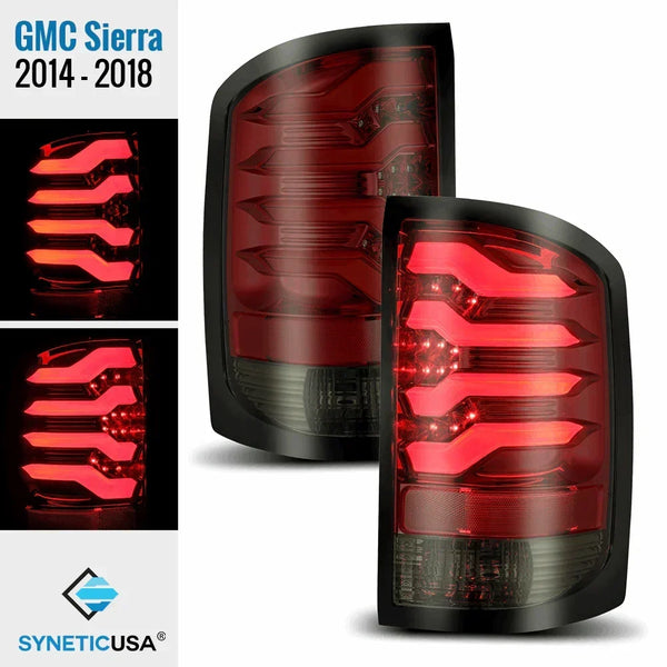 2014-2018 GMC Sierra LED Tail Lights | Red Smoke | SYNETICUSA