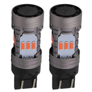 Two car LED bulbs with black and gray design on a white background