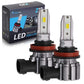 Two LED H11 H9 H8 fog light bulbs with packaging in the background