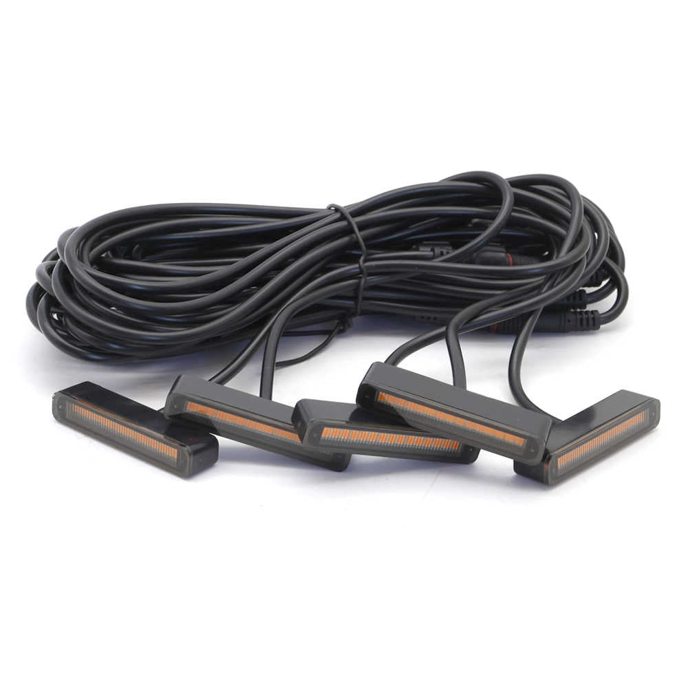 Set of car LED 5 pods grille lights with wiring on a white background