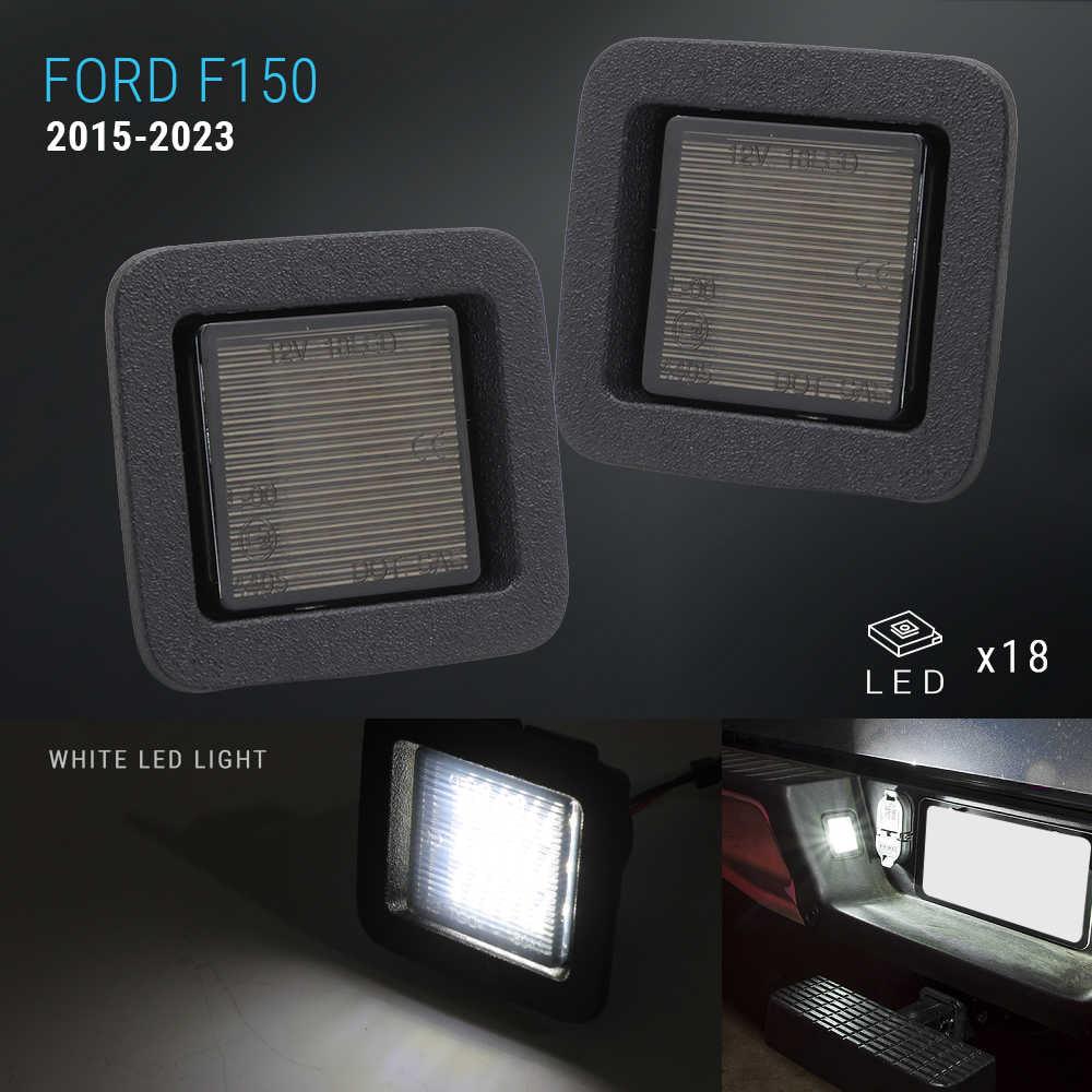 Two white LED lights for Ford F150 2015-2023 with installation view.