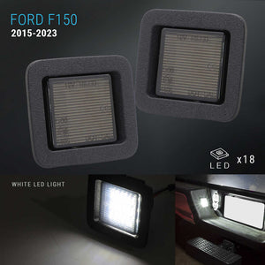 Two white LED lights for Ford F150 2015-2023 with installation view.
