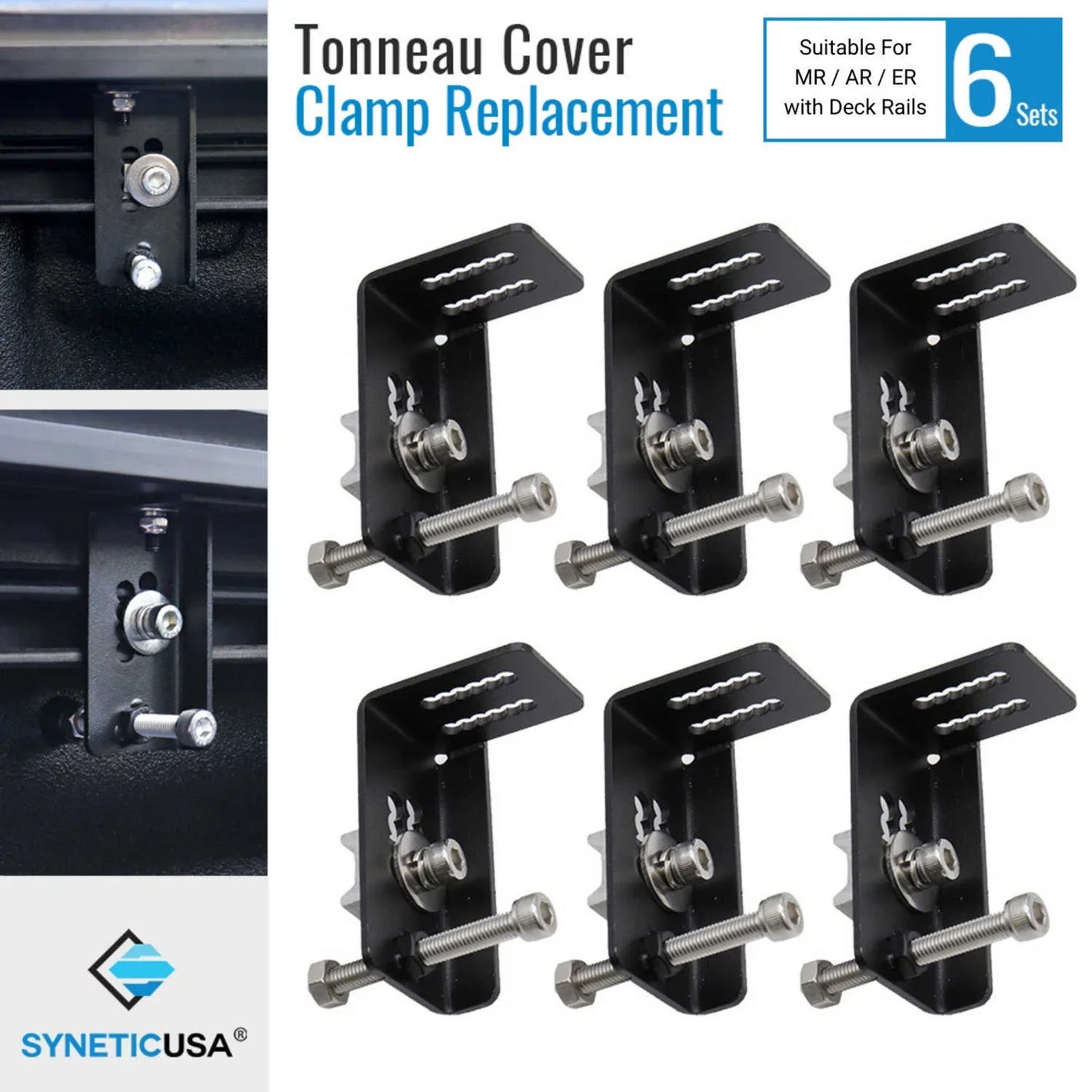 Syneticusa tonneau cover clamp replacements, consisting of six sets of clamps, suitable for MR, AR, ER retractable types.