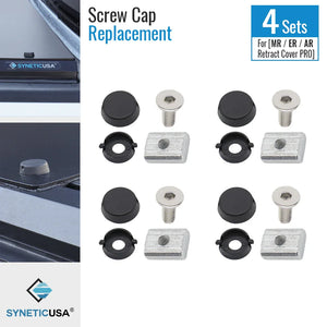 A pack of 4 replacement canister panel screws, including screws, screw caps, and m6 screw square nuts, displayed on a white background with a canister panel.