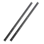 Two long black RAMBOX factory cargo rails with pre-drilled screw holes, shown diagonally on a plain white background.