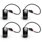 Four black fender led light with wires on a white background