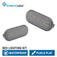 Two gray mesh lights with SYNETICUSA branding on a white background