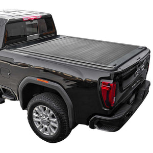 Black GMC Sierra truck with Enhanced MB tonneau cover on a white background