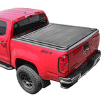 syneticusa enhanced mb retractable tonneau cover installed on red Chevy Colorado 5ft bed