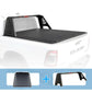 Black truck bed cover on a white Ram truck with additional components displayed below.