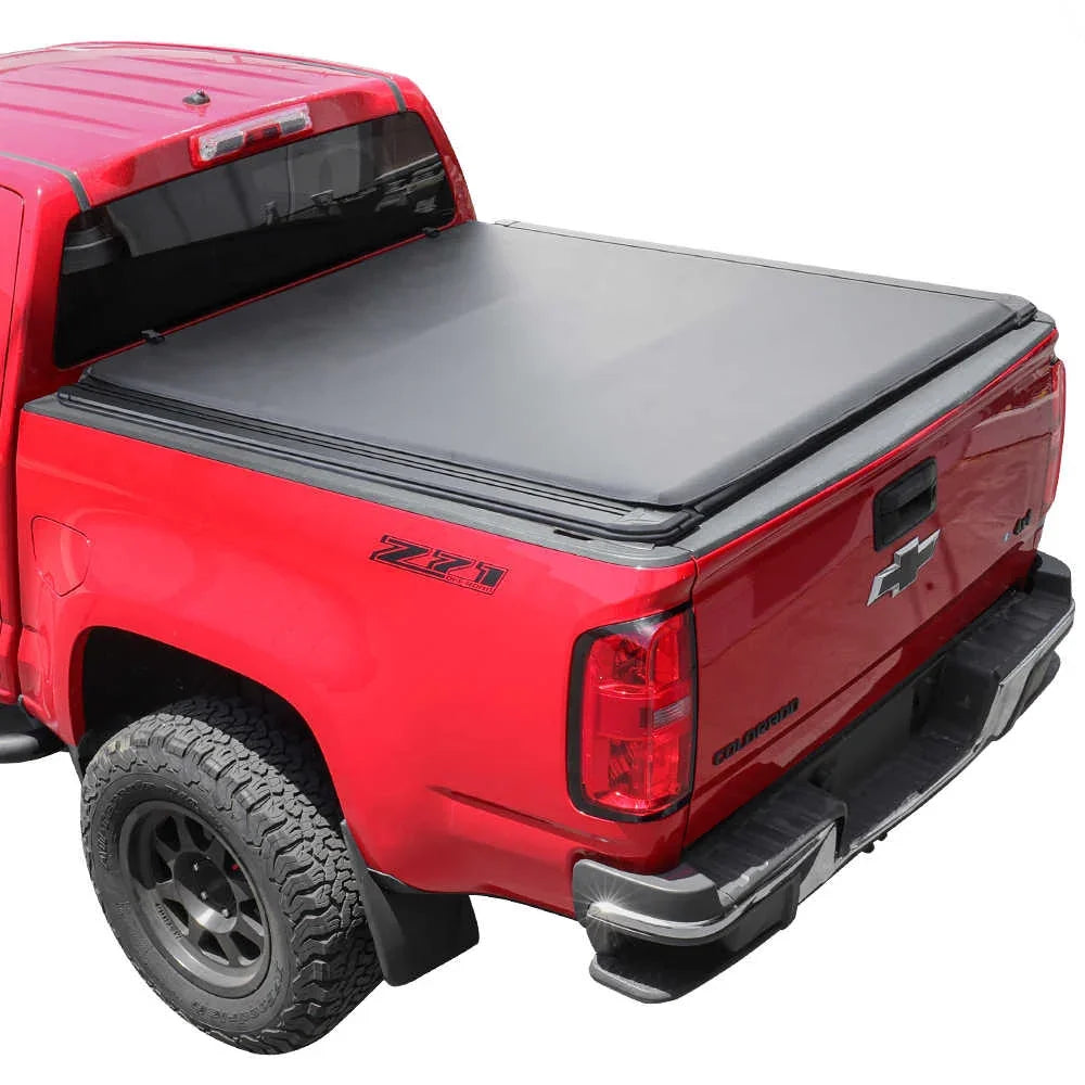 red colorado truck installed SYNETIC USA's SRT tonneau cover