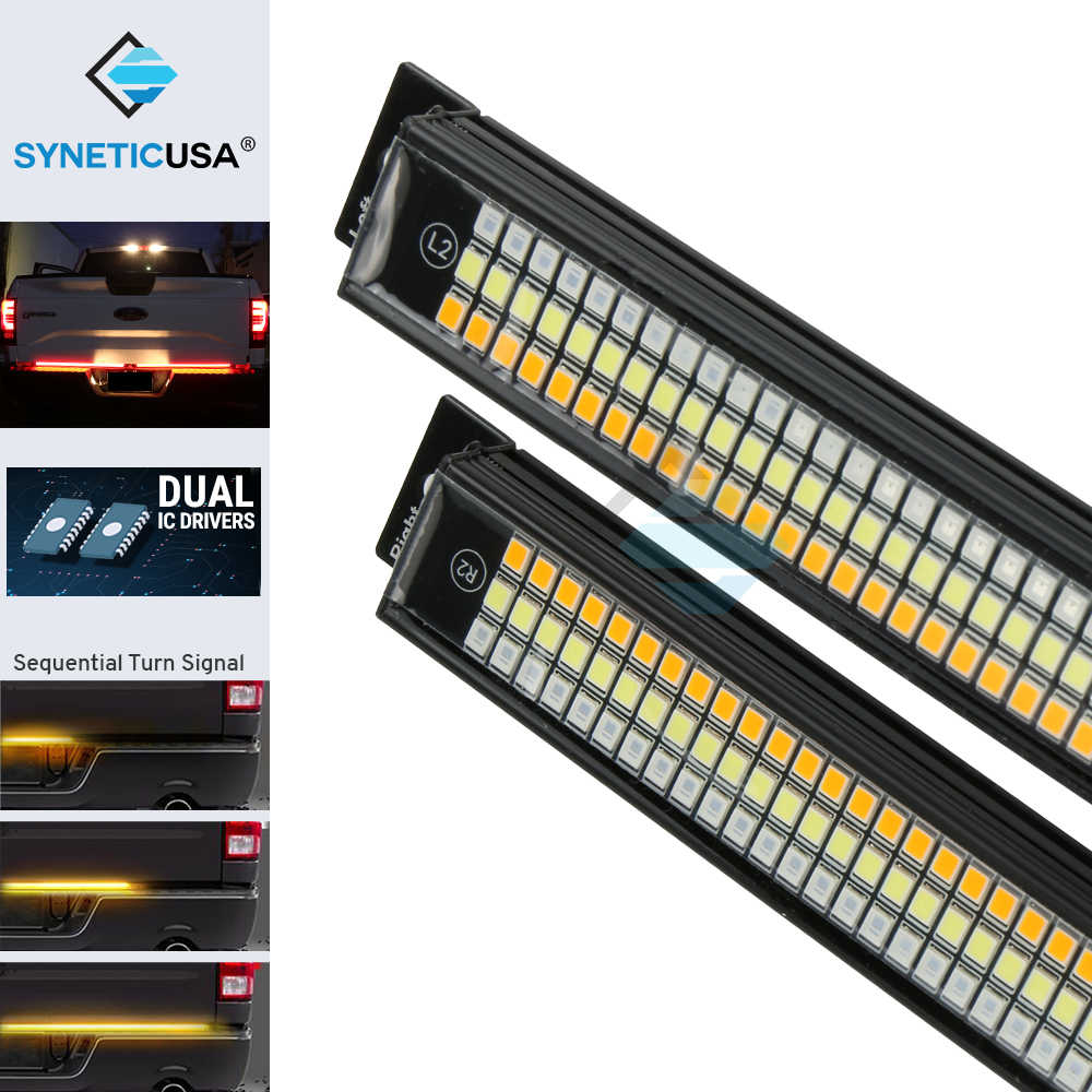 Two LED light bars with Synetic USA branding and dual IC drivers feature.