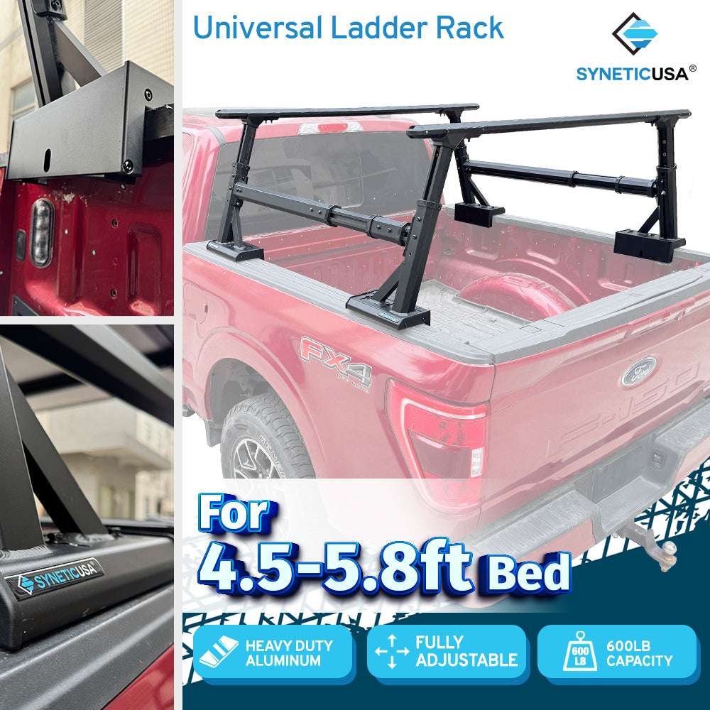 SYNETICUSA® Universal Aluminum Adjustable Truck Bed Ladder Rack