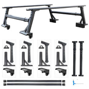 Set of black aluminum part syneticusa roof rack components on a white background