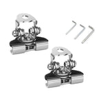 Two metal clamps with installation tools on a white background