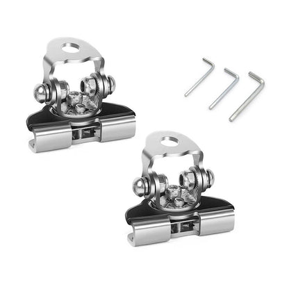 Two metal clamps with installation tools on a white background