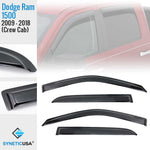 Window deflector set for Dodge Ram 1500 Crew Cab 2009-2018 with Synetic USA branding.