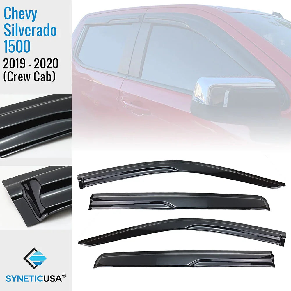 Car window deflector set for 2019-2020 Chevy Silverado 1500 Crew Cab by Synetic USA.