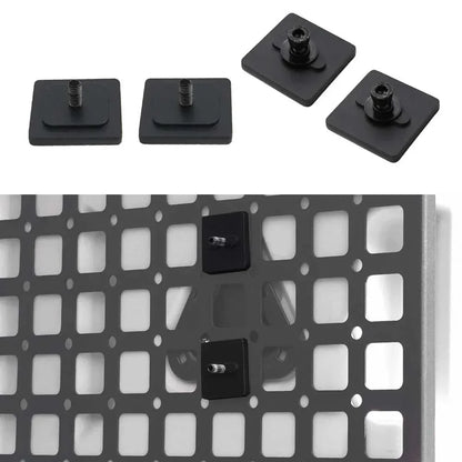 Black square mounting brackets on a white background