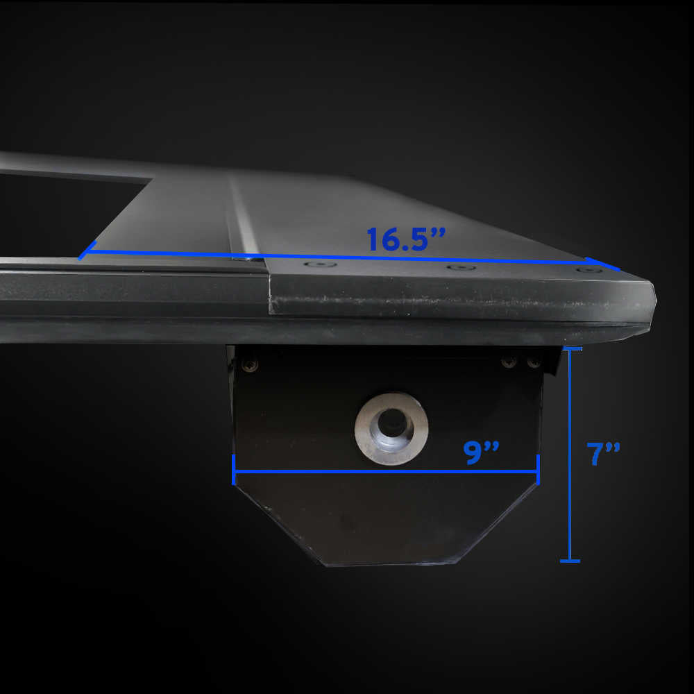 Measurement details of a black canister on a dark background