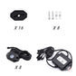 A set of black electronic mounting hardware and wiring components shown on a white background, with quantity labels 'X 16', 'X 8', and 'X 8' beneath each item. The set includes a black mounting plate, silver bolts and washers, a black cable-wrapped module, and a black rectangular control/power unit with attached wires.