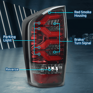 2016 - 2023 Toyota Tacoma PRO-Series LED Tail Lights, Red Smoke