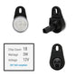 Three views of a black 12V LED tail light with a clear lens, shown alongside a technical specification card detailing chip count, wattage, and compliance.