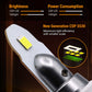 Comparison of CSP LED and Halogen lights with text on brightness and power consumption.