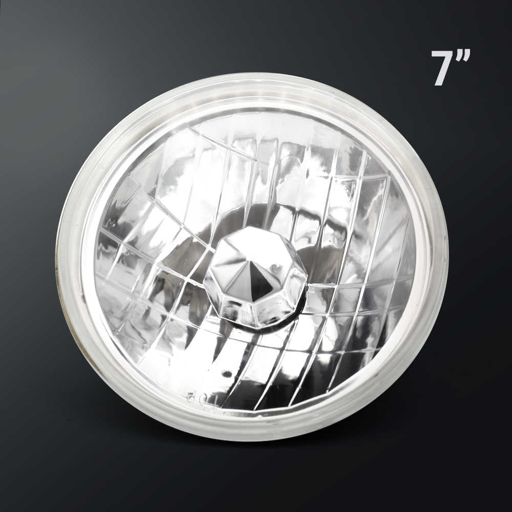 7-inch round light fixture with clear glass cover on a black background