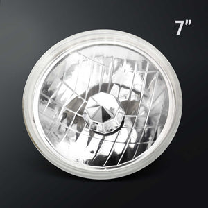 7-inch round light fixture with clear glass cover on a black background