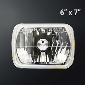 Rectangular headlight with dimensions 6" x 7" on a black background