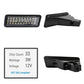 A 12V 3W LED license plate light shown from multiple angles, featuring a black rectangular face with 33 LED chips and a black plastic mounting bracket. A white specification box on the left lists chip count, wattage, voltage, and DOT SAE compliance.