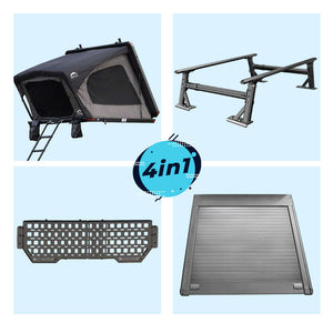 collection of four roof rack components with a '4in1' on a light blue background.