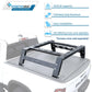 SYNETICUSA truck bed rack on a white truck with features listed.