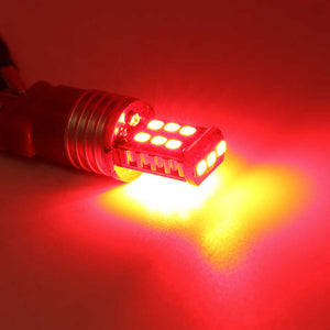 Red LED light bulb on a red background